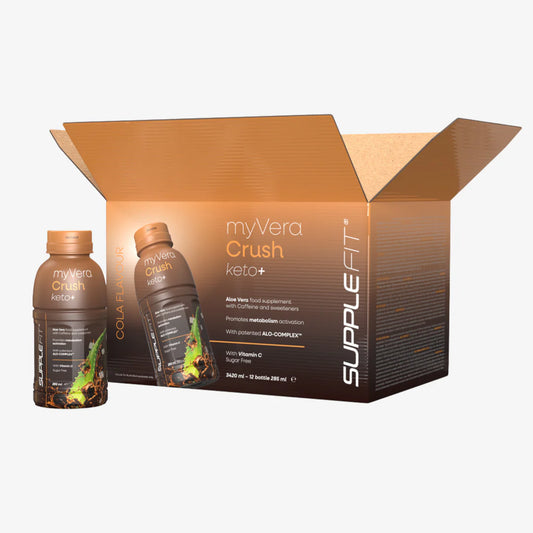 MYVERA CRUSH Keto + | Dietary supplement with caffeine and sweeteners in individual 285 ml bottles (pack of 12) - 3420 ml