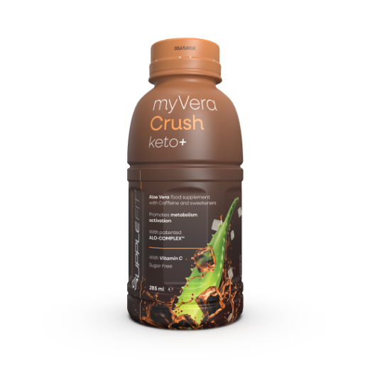 MYVERA CRUSH Keto + | Nahrungsergänzungsmittel mit Koffein und Süßungsmitteln in einzelnen 285 ml Flaschen (12er Pack) – 3420 ml