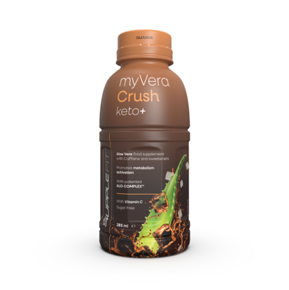 MYVERA CRUSH Keto + | Nahrungsergänzungsmittel mit Koffein und Süßungsmitteln in einzelnen 285 ml Flaschen (12er Pack) – 3420 ml